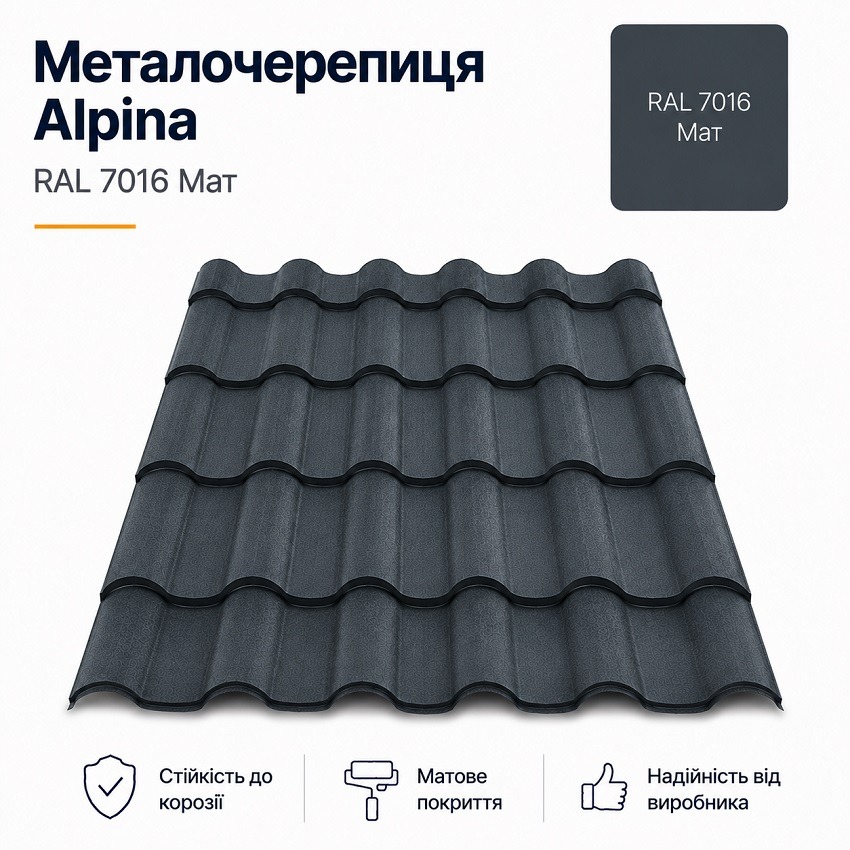 Металочерепиця Альпіна 7016