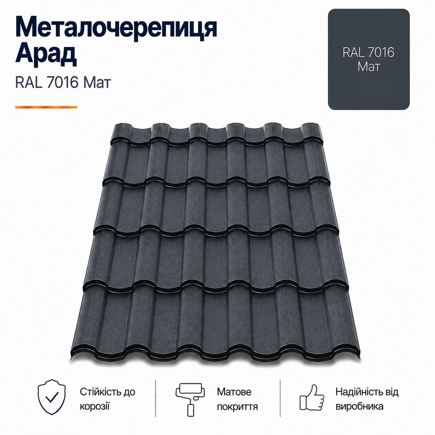 металочерепиця 7016 арад
